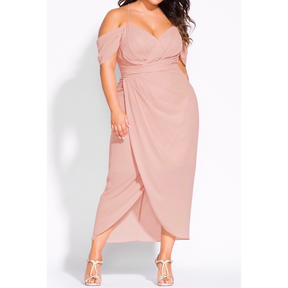 City Chic • XXL 24 • Ballet Pink Entwine Sweetheart Off The Shoulder Tulip Maxi